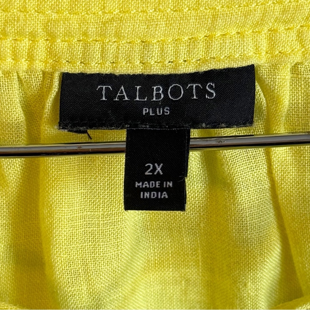Talbots Bright Yellow Linen Blouse Tassel Tie Neck Short Sleeves Peasant Top 2X - Picture 5 of 6